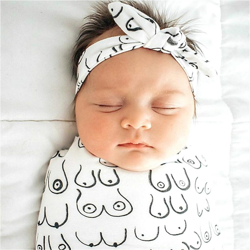 Newborn Baby Cocoons Sleeping Bag With Matching Knotted Bow Headband Swaddle