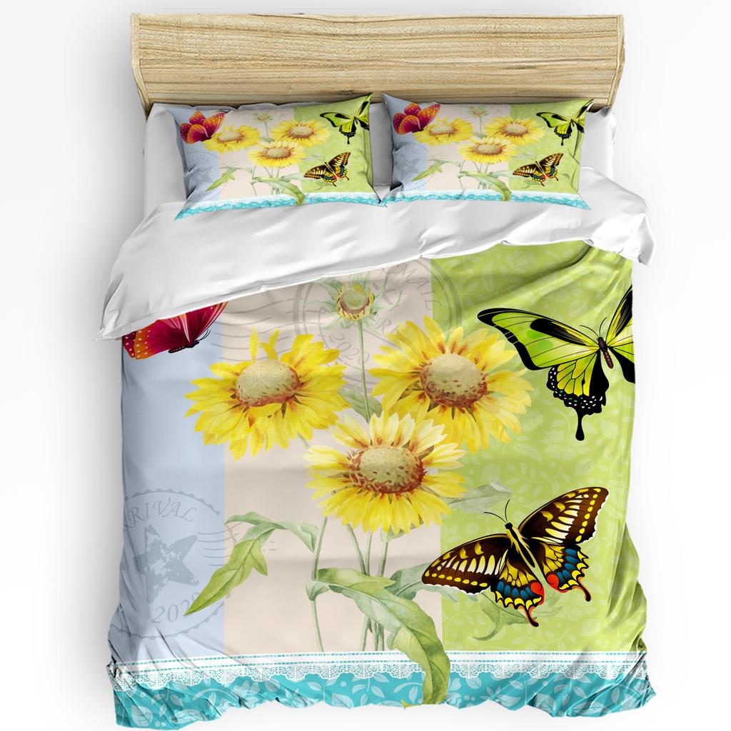 Flower Sunflower Butterfly Postmark Duvet Cover With Pillow Case Custom 3pcs Bedding Set Quilt Cover Double Bed Home Textile