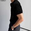 INCERUN Men Zip-up Neck Short Sleeve Texture Rib Casual T-Shirts Tops