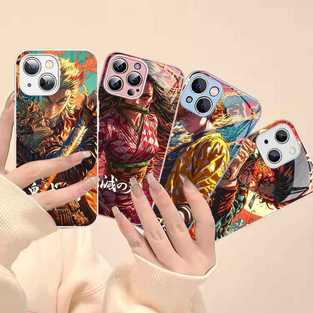Demon Slayer Phone Case Tempered Glass For Iphone 14 13 12 11 Pro Mini XS MAX 14Plus X XS XR Fundas