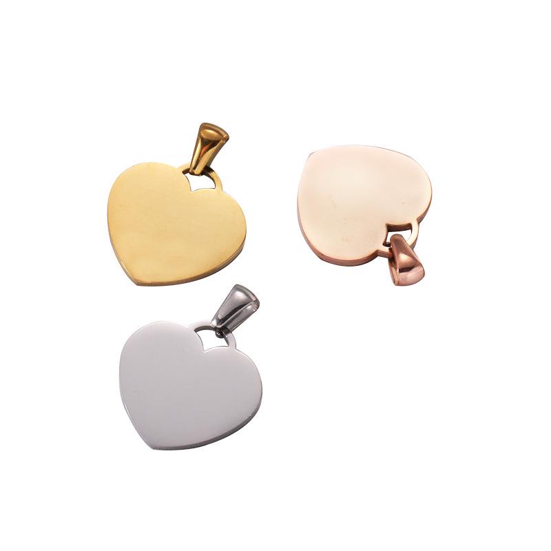 Stainless Steel Heart Pendant: DIY Engravable Peach Heart with Melon Seed Buckle Charm