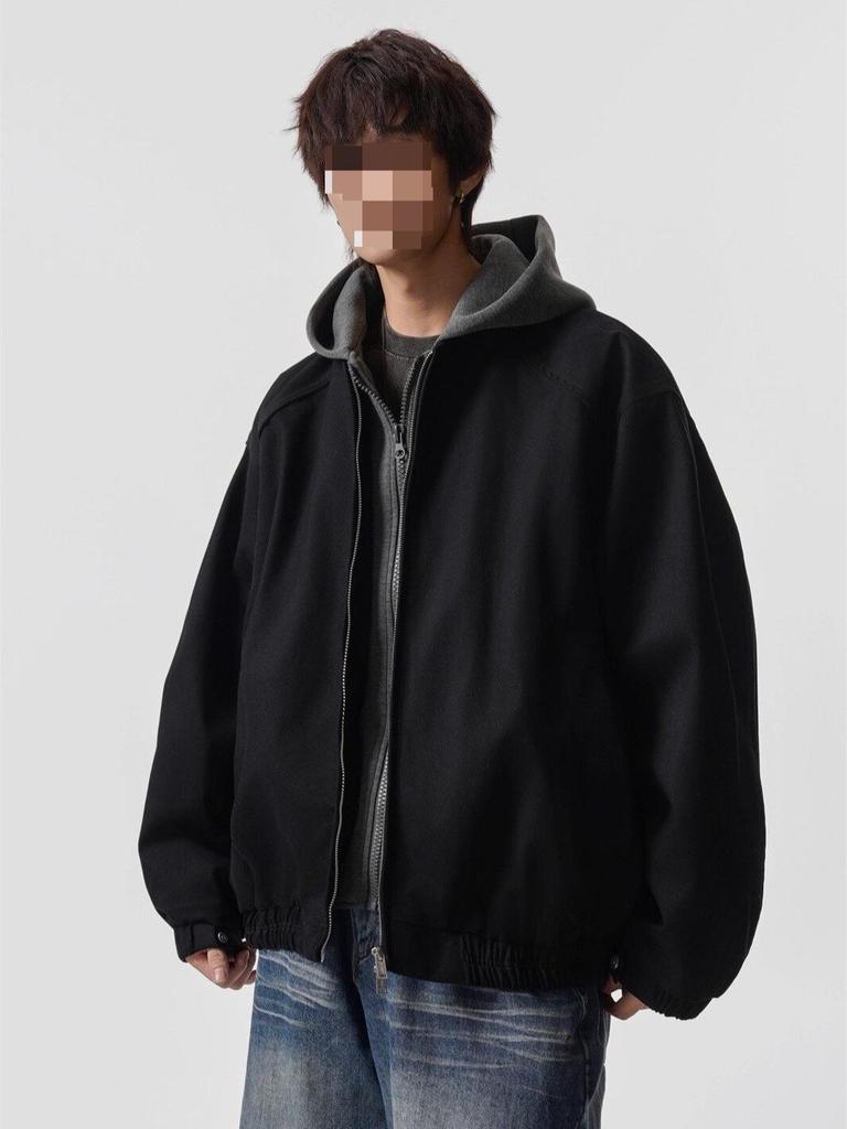 Unisex Cotton Hooded Jacket - American Style, Loose Fit for Fall & Winter
