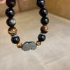 Natural Obsidian Pixiu Bracelet With Tiger Eye Beads Handmade Boho Chic Unisex Jewelry Daily Wear