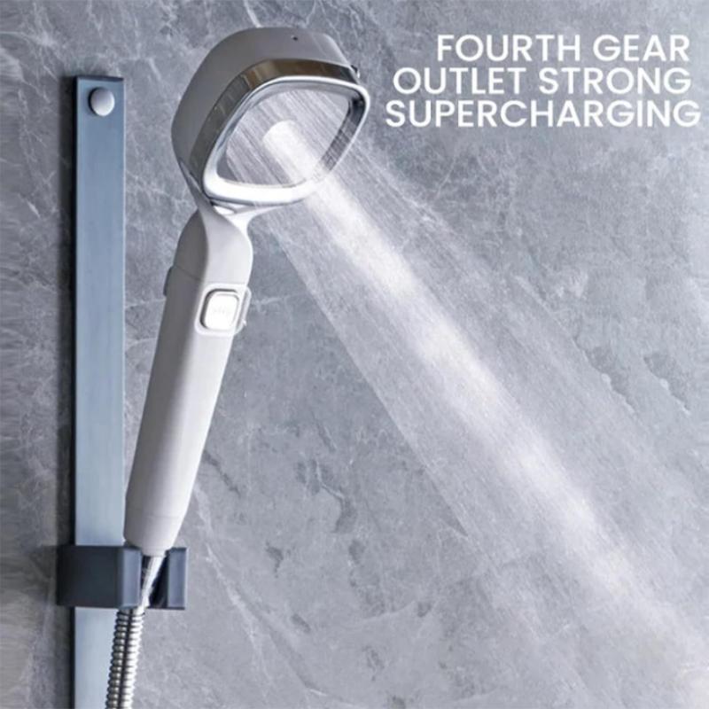 4-mode Handheld Pressurized Shower Head with Pause Switch, Built-in Power Wash