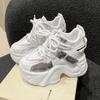 Fashion 9.5CM High Heels Autumn New Chunky Sneakers for Women Platform Sports Breathable Mesh Shoes Woman Lace-up Thick Bottom Dad Shoes