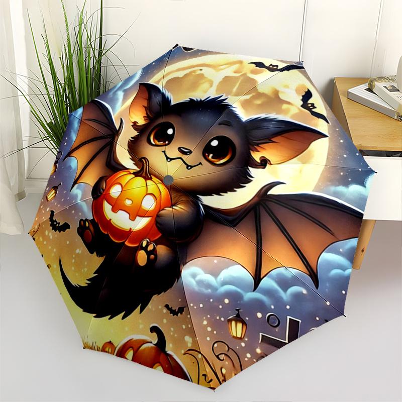 1pc Cute Bat Halloween Cartoon Umbrella, Portable 3 Fold Compact Umbrella, Suitable for Camping, Hiking and Travel,s.Z024