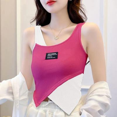 Novo Camisole Irregular Feminino Verão Roupa Exterior Sexy Cor de Contraste Sem Mangas