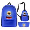 3 Stück Monstergesicht 3D-Druck Schultasche Reise-Laptop-Rucksack Mit Brusttasche Und Federmäppchen Set