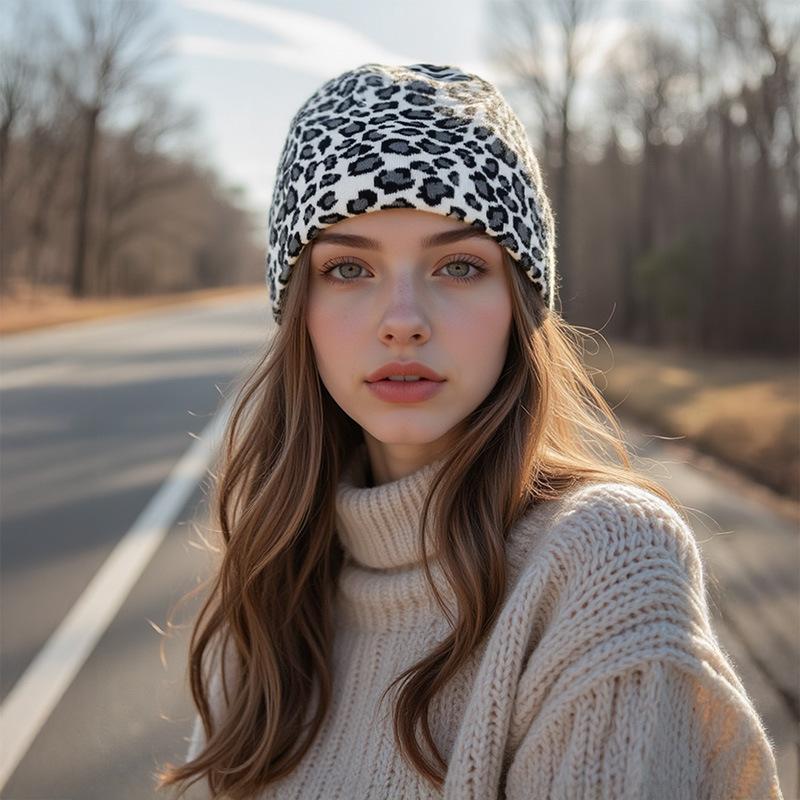 New Arriving Winter Warm Hats Leopard Pattern Hat Vintage Trendy Beanie Outdoors Skiing Hat Fashion Head Wear