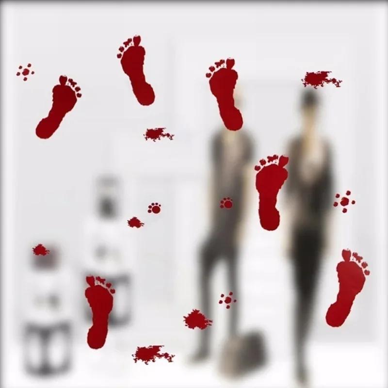 Halloween Horrific Blood Hand Foot Wall Sticker Window Glass Sticker Home Living Room Bedroom Halloween Costume Party Sticker
