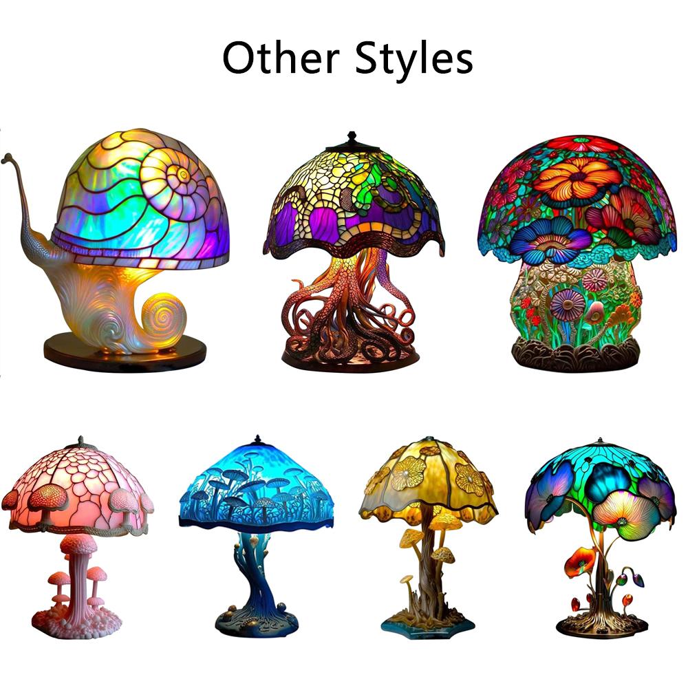 Painting Glass Mushroom Table Lamp for Bedroom Living Room Home Office Decor