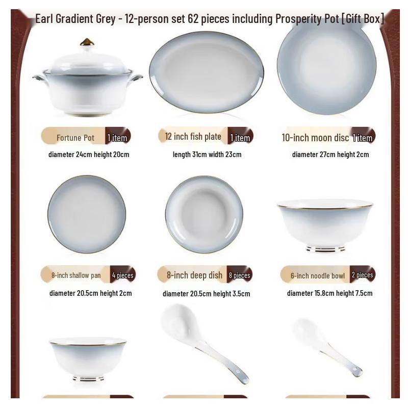 Jingdezhen Ceramic Dinnerware Set, Earl Gradient Gray