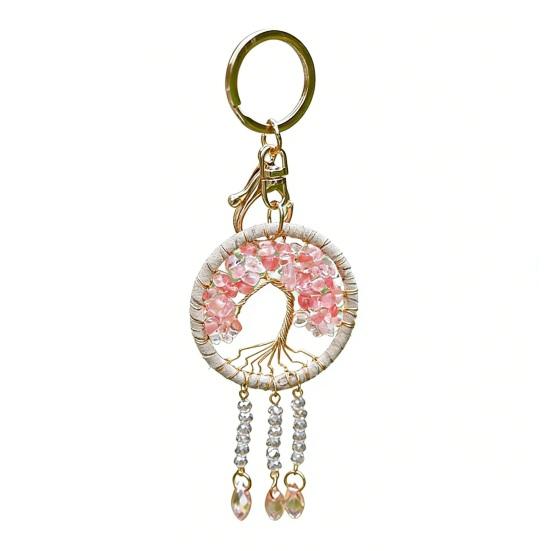 Car Pendant Natural Stone Tree Metal Wire Key Design Durable Chain Car Accessory Bags Backpack Decoration