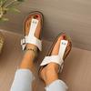 Fashion Women's Fashion Flat Sandals Summer New Round Head Clip Toe Metal Buckle Anti-slip Wear-resistant Slippers