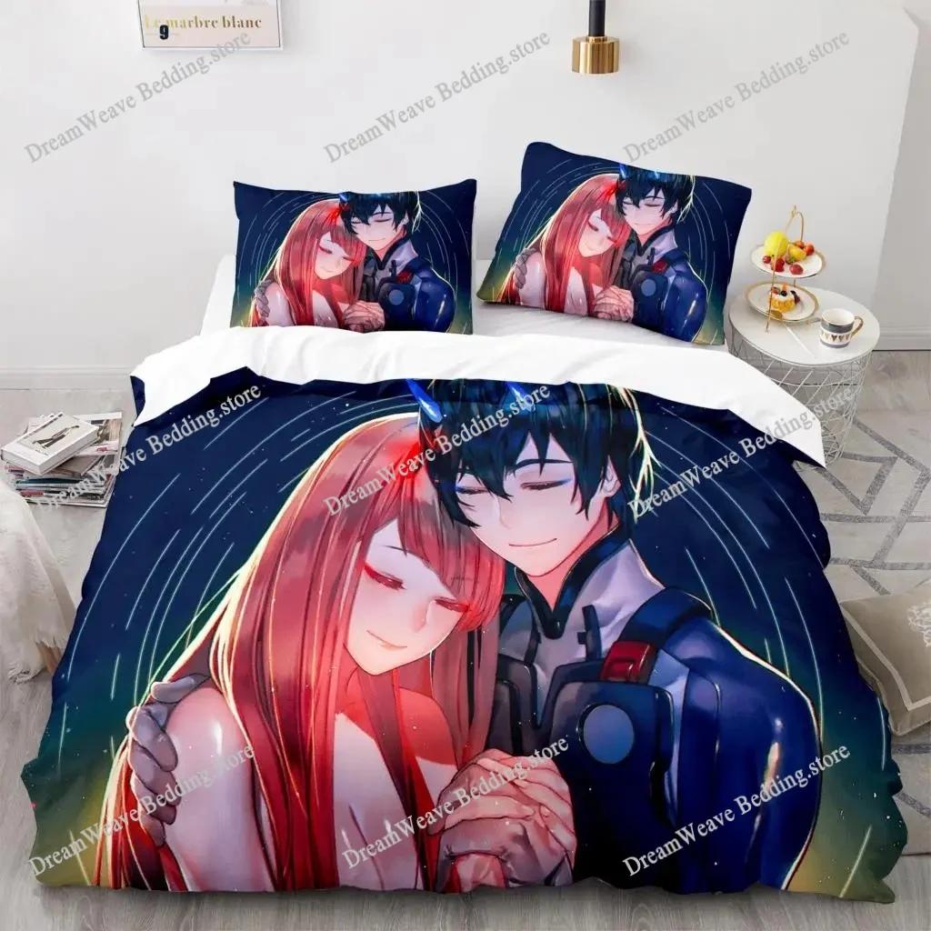 Darling In The Franxx Zero Two 02 Cartoon Poster Sheets Quilt Covers Bedding Dormitory Sheets Bedding Set Soft Warm Bedding Set7