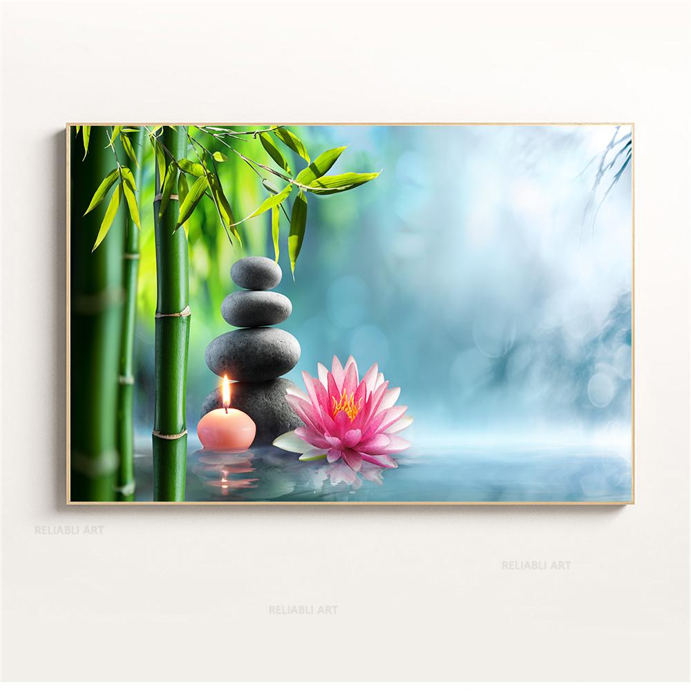 Wandkunst, Wasser, Spa, Steine, Zen, Leinwandmalerei, Kerzen, Orchideenblume, Poster, Wandbilder für Badezimmerdekor, Wohnkultur, Cuadros