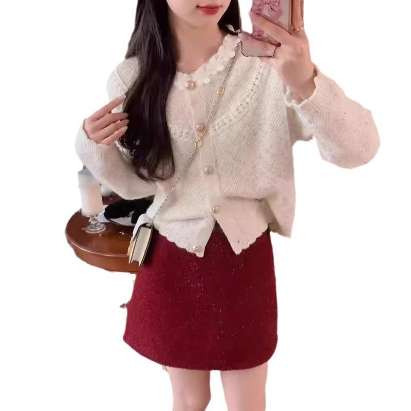 Autumn and Winter New Temperament Flower Fungus Edge Sweater Jacket Design Sense Knitted Cardigan Women