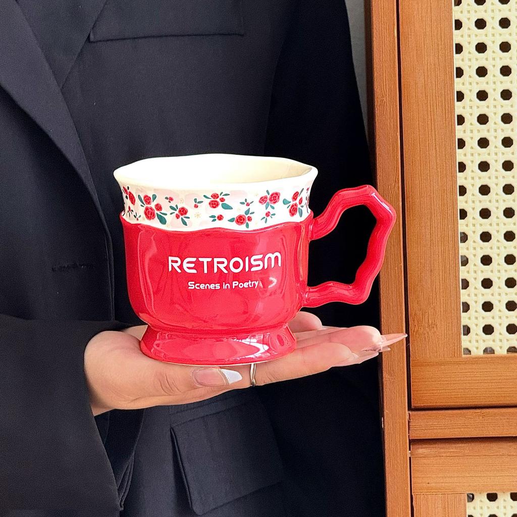 Tazza in Ceramica Piccola Floreale Retrò dall'Aspetto Elegante per Ufficio Colazione Caffè Regalo di Festa per Madre e Sorella
