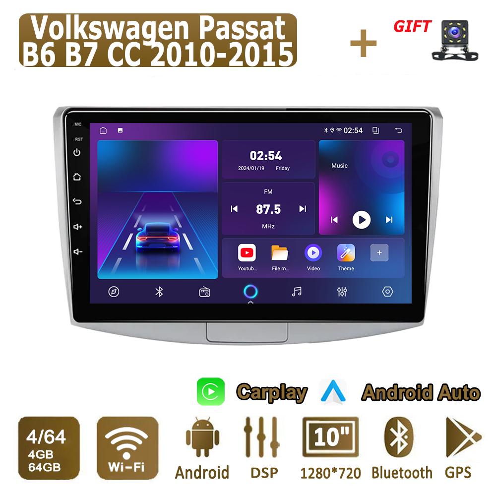 Android Carplay Car Radio For Volkswagen Passat B6 B7 CC 2010-2015 Multimedia Player Head Unit Stereo GPS Navigation BT WIFI 4+64GB