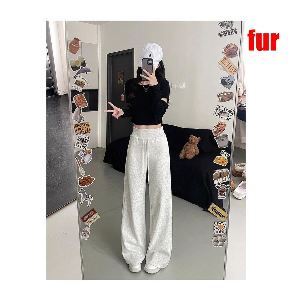 Women's Gray Sports High Waist Hanging Loose Slimming Straight Leg Wide Leg Pants American Sweatpants