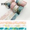 Decorative Masking Tape 3 Rolls Golden Foil Washi Tape, Retro Plaid Leaf Pattern Set Adhesive for DIY Crafts, Journal, Planner, Scrapbooking Supplies