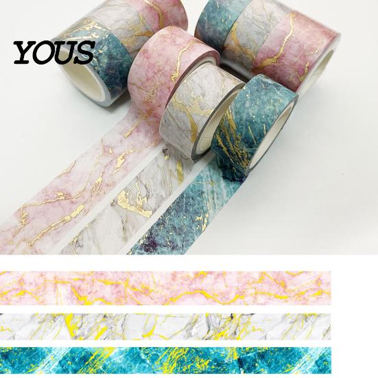 Decorative Masking Tape 3 Rolls Golden Foil Washi Tape, Retro Plaid Leaf Pattern Set Adhesive for DIY Crafts, Journal, Planner, Scrapbooking Supplies