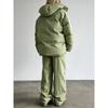 Women Loose Drawstring Striped Warm Thick Hooded Winter Puffer Coat