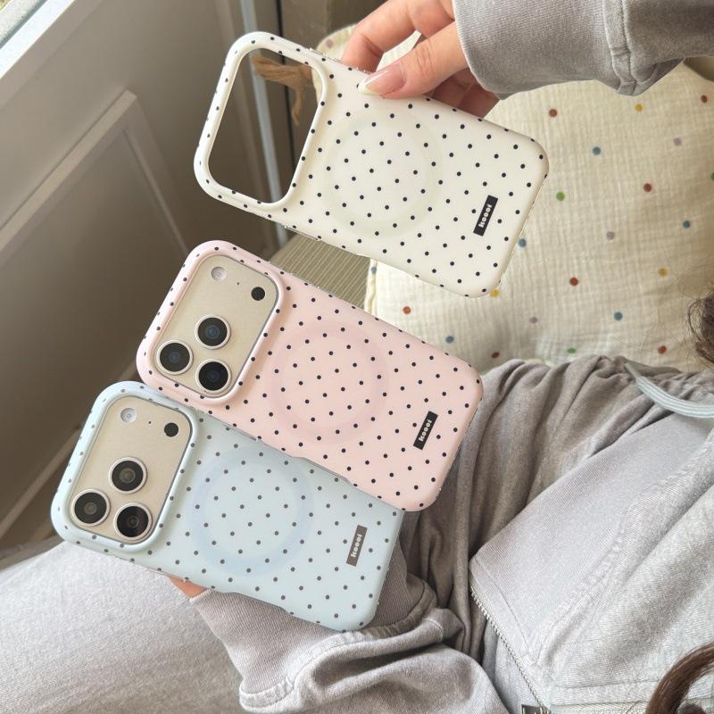iPhone 17 ProMax Polka Dot Matte Magnetic Case, Fits iPhone 15/14/16P, Solid Color, Full Screen, Female Design