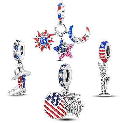 Copper Eagle And America Flag Dangle Copper Statue Of Liberty Charm Beads Fit Bangle Bracelet Necklace Diy Jewelry
