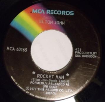 

7inch Record ELTON JOHN - Rocket Man MCA60165 MCA 1972 Canada Rock Used