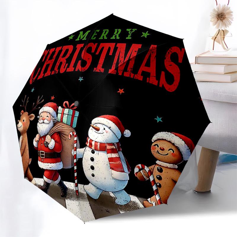 

1pc Merry Christmas! Automatic Opening/Closing Umbrella, Portable Tri-Fold Design, 8-Bone Iron Frame, Outdoor, Festive Gift for Fans, Travelers & Dail