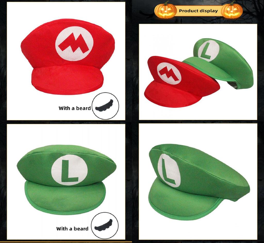 Super Mario Bros Red Green Cosplay Hat Unisex Costume Prop Gift