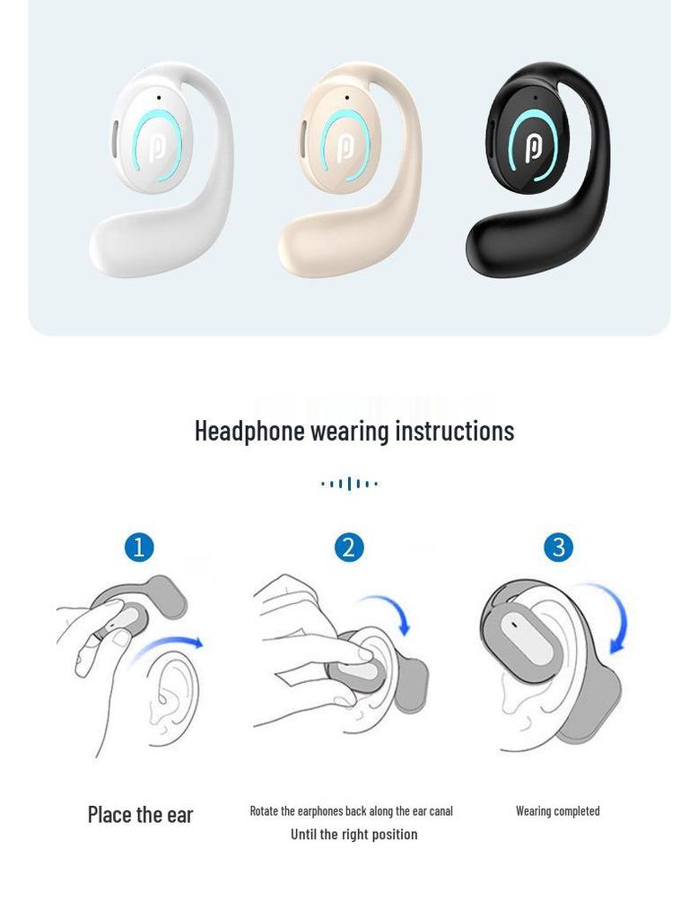 Mini Clip-On Bluetooth 5.3 Sport Earbuds - Single Ear, Noise Cancelling, In-Ear Design