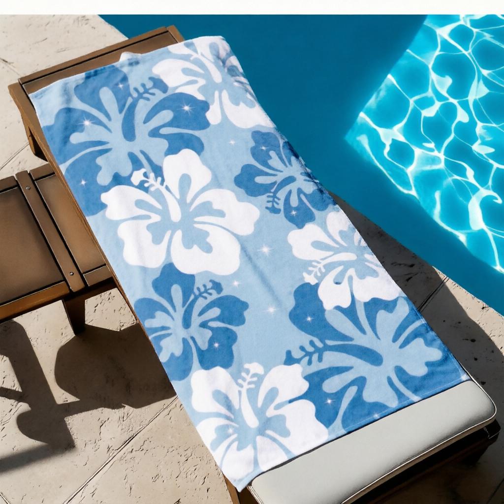 1Pc Blue Floral Beach Towel, Soft Absorbent Anti-Sand Sunscreen, Lightweight Portable For Swimming, Yoga, Fitness