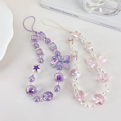 Dolce carino caramelle Bowknot ciondolo con perline catena fascino borsa da donna custodia per telefono cellulare cordino anti-perdita gioielli