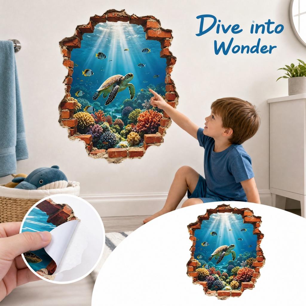 Underwater Scene Self-Adhesive Wall Decal for Bathroom and Decor