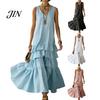 Casual Dress Women Women's Sleeveless Summer Long Tank Dress, V Neck Tiered Flowy Layered Skirt Ruffle Maxi Loose Beach Sundress Breathable