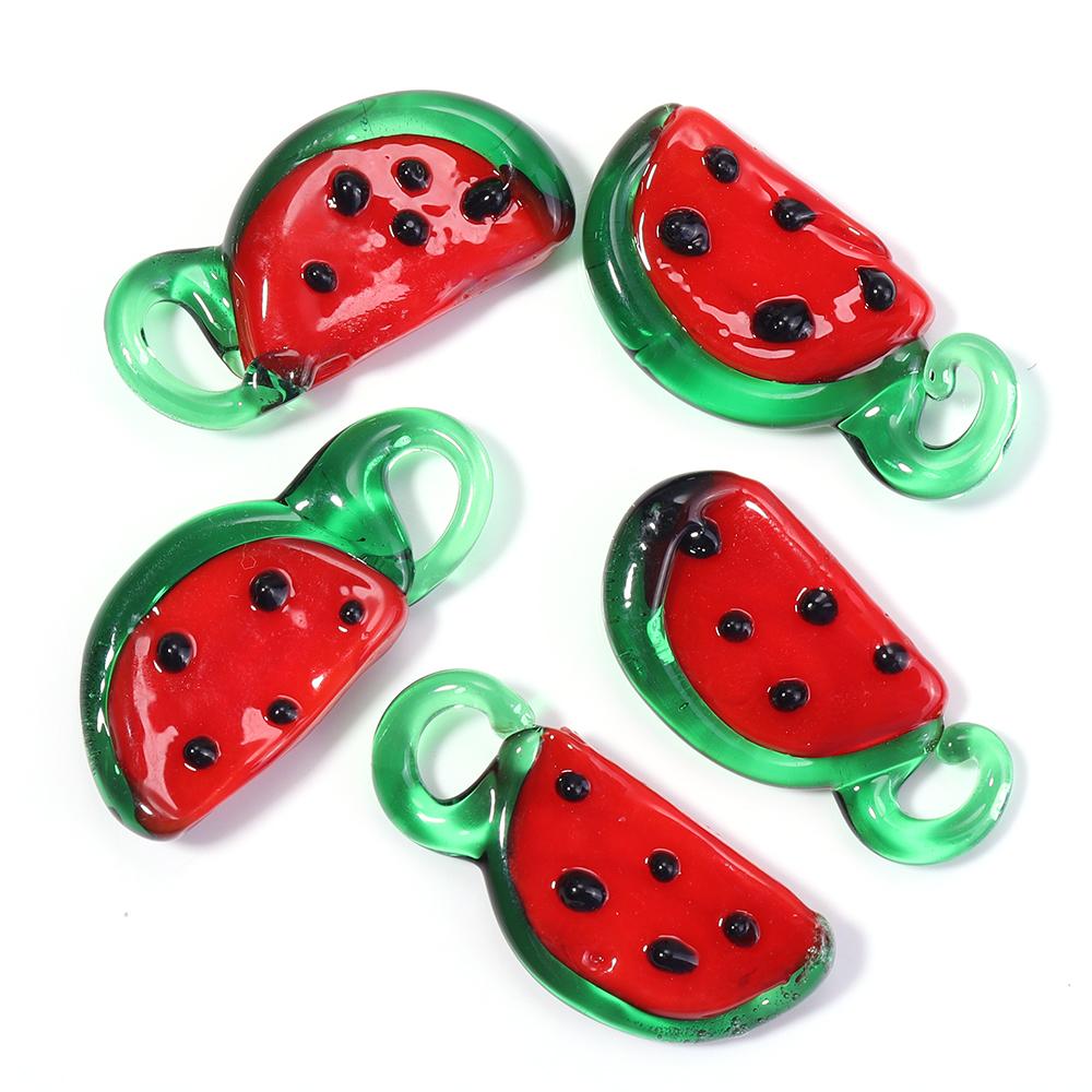 5pcs/lot Vegetables Fruit Glass Charms Pendant Lemon Watermelon Eggplant Grape Pendants For DIY Jewelry Making Necklace Earrings