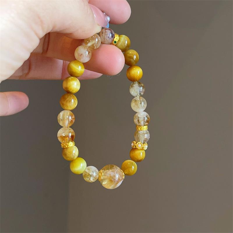 Natural Stone Yellow Simple Bracelet for Women Fresh Flower Design Retro