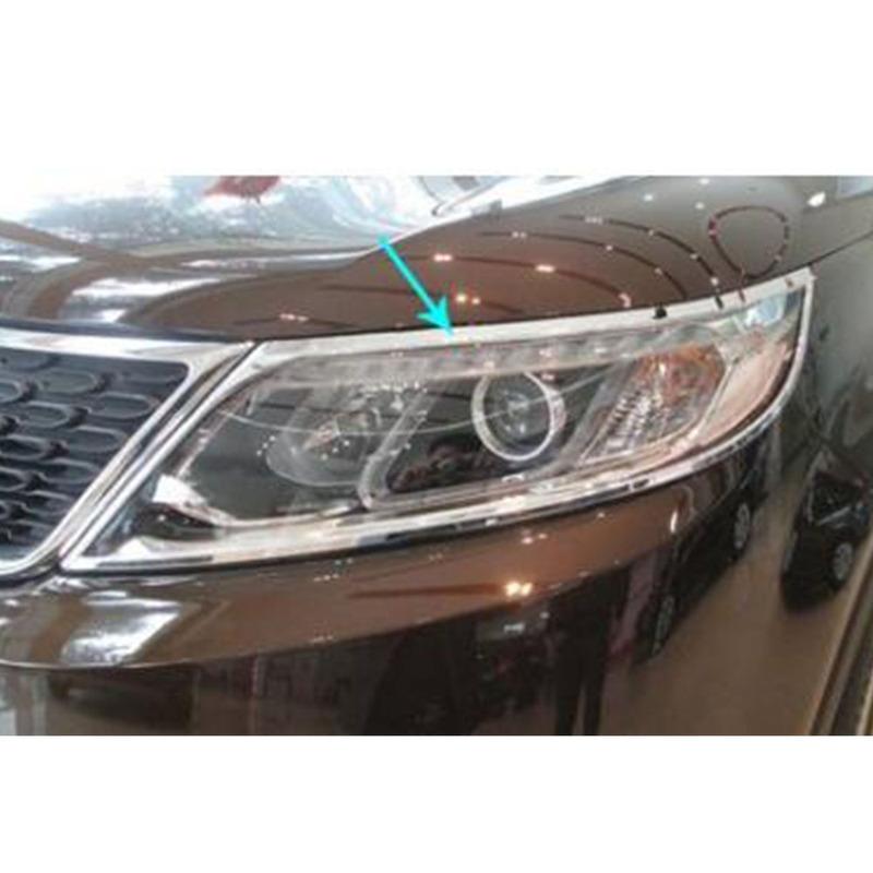 For Kia Sorento L 2009 2010 2011 2012 Car Front Head Light Lamp Detector Frame Stick ABS Chrome Trim Cover Molding Part 2pcs