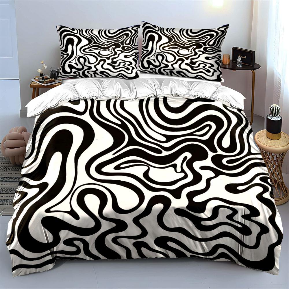 Abstract Black White Pattern Decor Multiple Sizes Kid'S And Adults' Bedroom Exquisite 3Pc Bedding Set, Gift