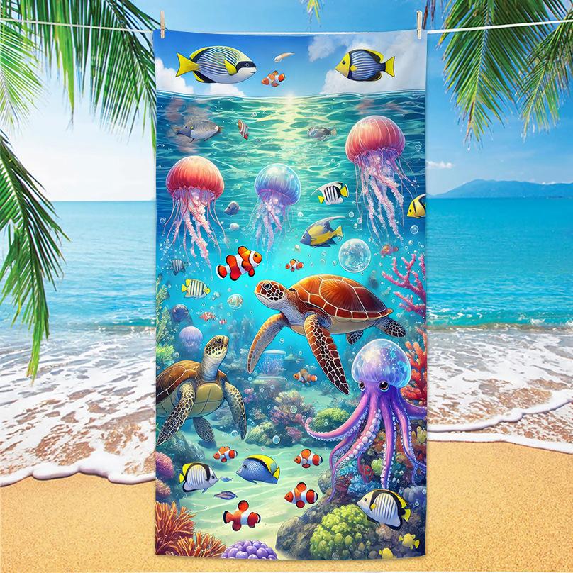 Geometric Sea Turtle Print Beach Towel Galaxy Design Towel for Men and Women Ideal for Summer Beach Trips Outdoor Activities