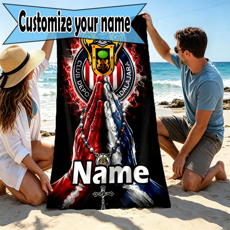 Custom Name Personalized Club Deportivo Guadalajara Print Beach Towel, for Trip Camping Beach Party Home Decor, Birthday Gift for Family & Friends