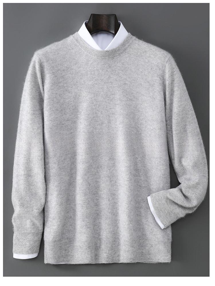 Men's 100% Pure Wool Round Neck Loose Pullover Sweater - Plus Size Cashmere Knit Base Layer for Autumn/Winter