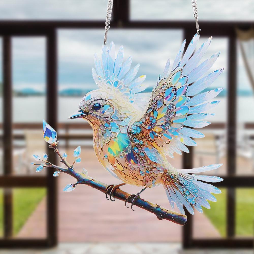Sky Stained Bird Hangings Pendant 2D Flat Bluebirds Suncatchers Window Hanging Bird  Courtyard