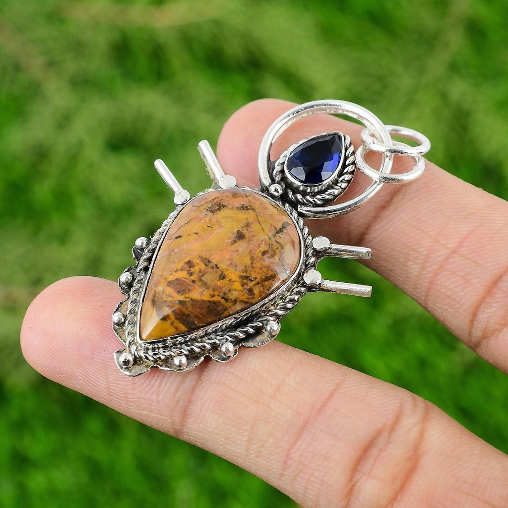 925 Silver Mookaite Gemstone Tanzanite Quartz Anniversary Ethnic Pendant Jewelry