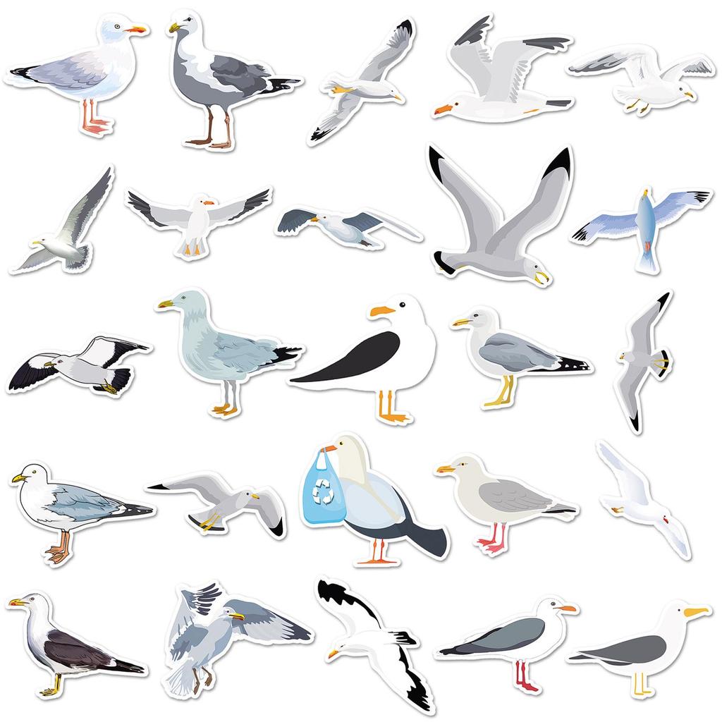 50 Seagull Stickers: Cute Q Version Small Birds & Animals for Journals, Laptops & Decoration