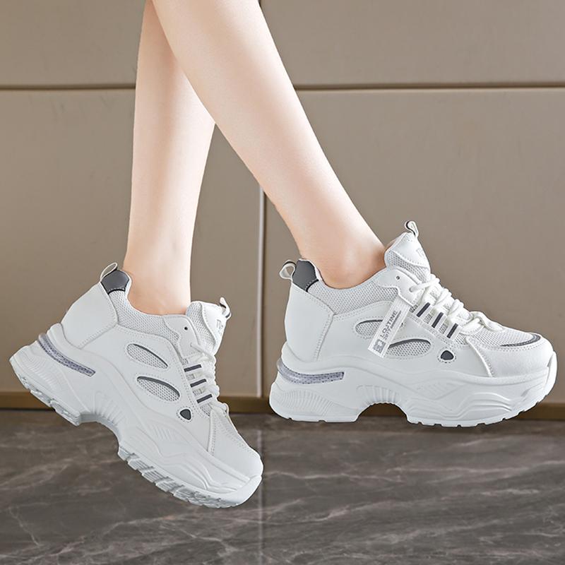 Fashion Breathable White Sneakers Shoes Women Mix Color Chunky Platform Sport Sneaker Woman 2025 Lace-Up Thick Bottom Vulcanize Shoes