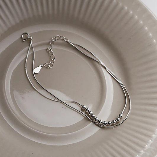Real 925 Silver Double Layered Chain Bead Charm Bracelets for Women Classic Fine Jewelry Geometric Accessories