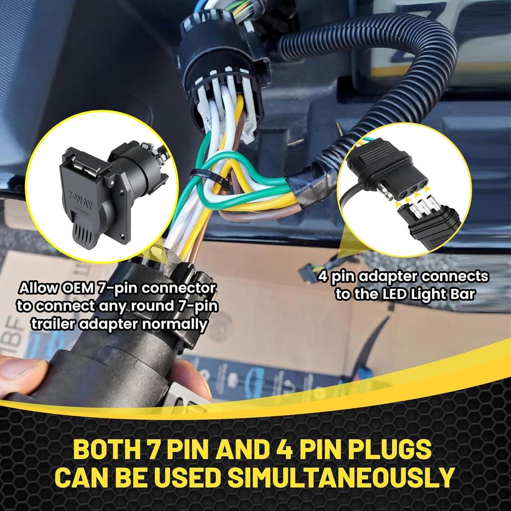 Oyviny Plug & Play USCAR 7 Pin To 4 Pin Trailer Wiring Harness Universal For LED Tailgate Light Bars, Pure Copper USCAR To 4 Flat Trailer Extension